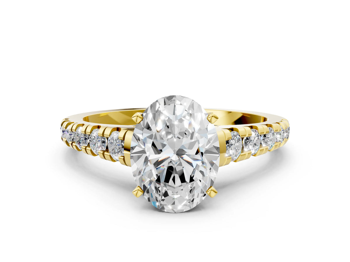 Oval Cut Diamond Vintage Scroll Solitaire Ring in Yellow gold with Graduated Round Side Stones_24