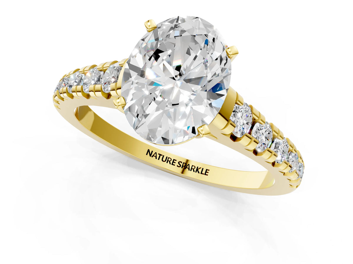 Oval Cut Diamond Vintage Scroll Solitaire Ring in Yellow gold with Graduated Round Side Stones_25