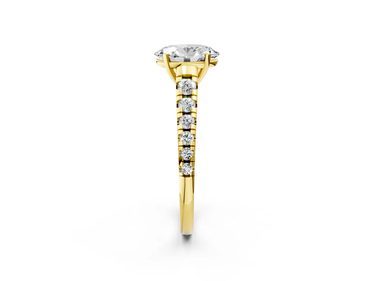 Oval Cut Diamond Vintage Scroll Solitaire Ring in Yellow gold with Graduated Round Side Stones_26