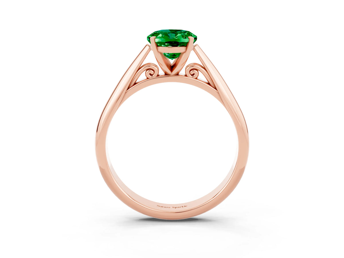 Oval Cut Emerald Cathedral Solitaire Engagement Ring in Rose gold with Prong Setting_3