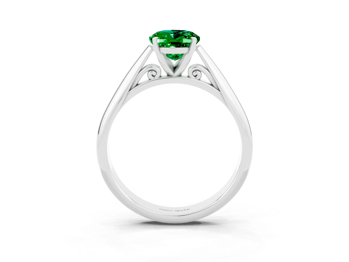 Oval Cut Emerald Cathedral Solitaire Engagement Ring in White gold with Prong Setting_3