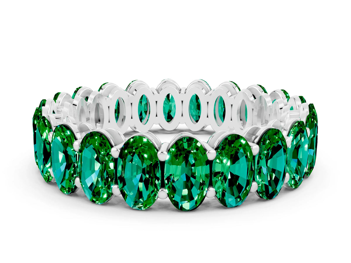 Oval Cut Emerald Eternity Band in Platinum with Shared Prong Setting