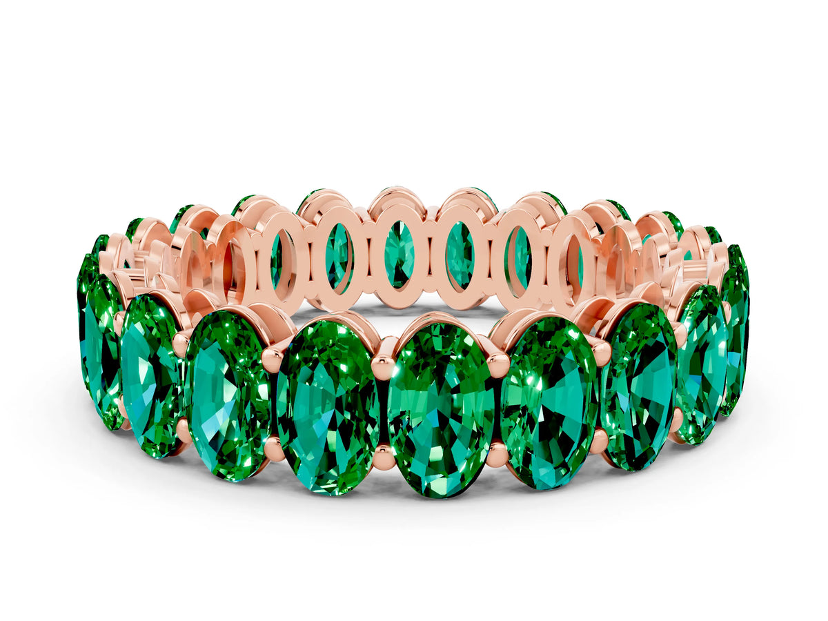 Oval Cut Emerald Eternity Band in Rose gold with Shared Prong Setting