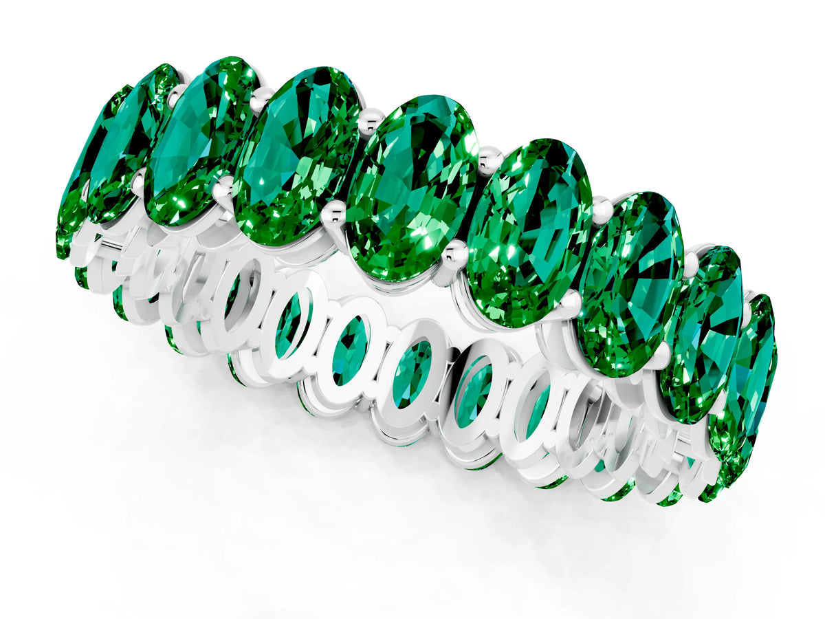 Oval Cut Emerald Eternity Band in Silver with Shared Prong Setting_1