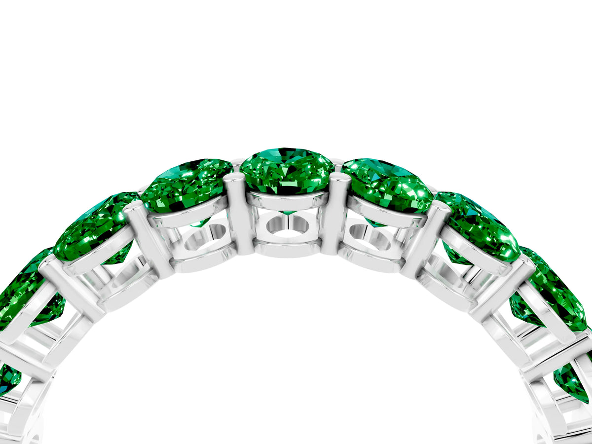 Oval Cut Emerald Eternity Band in Silver with Shared Prong Setting_4
