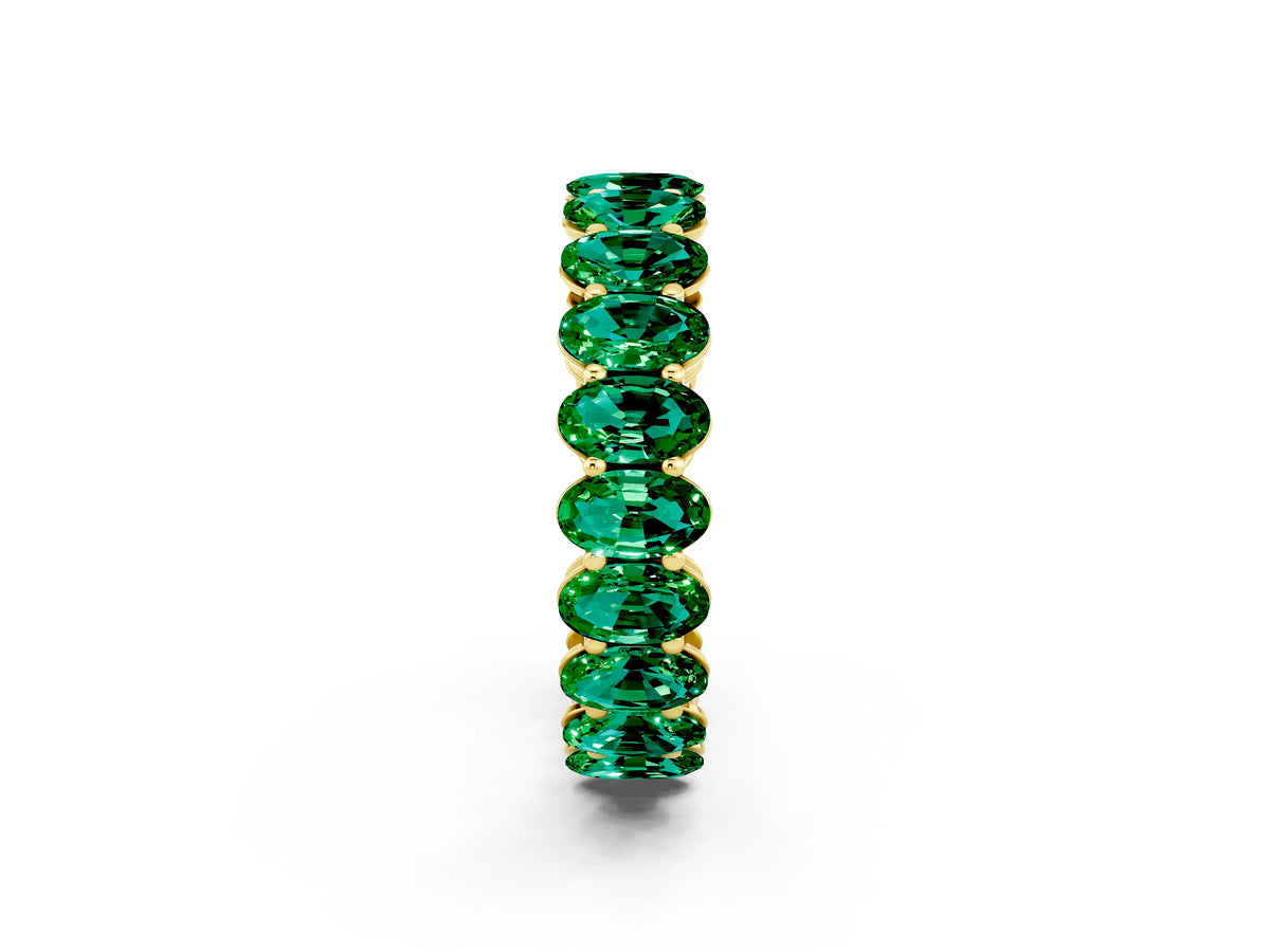 Oval Cut Emerald Eternity Band in Yellow gold with Shared Prong Setting_2