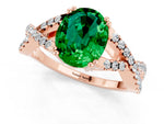 Oval Cut Emerald Solitaire Ring in Rose gold with Interwoven Pavé Band and Prong Setting_1