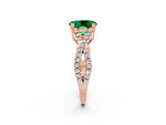 Oval Cut Emerald Solitaire Ring in Rose gold with Interwoven Pavé Band and Prong Setting_2