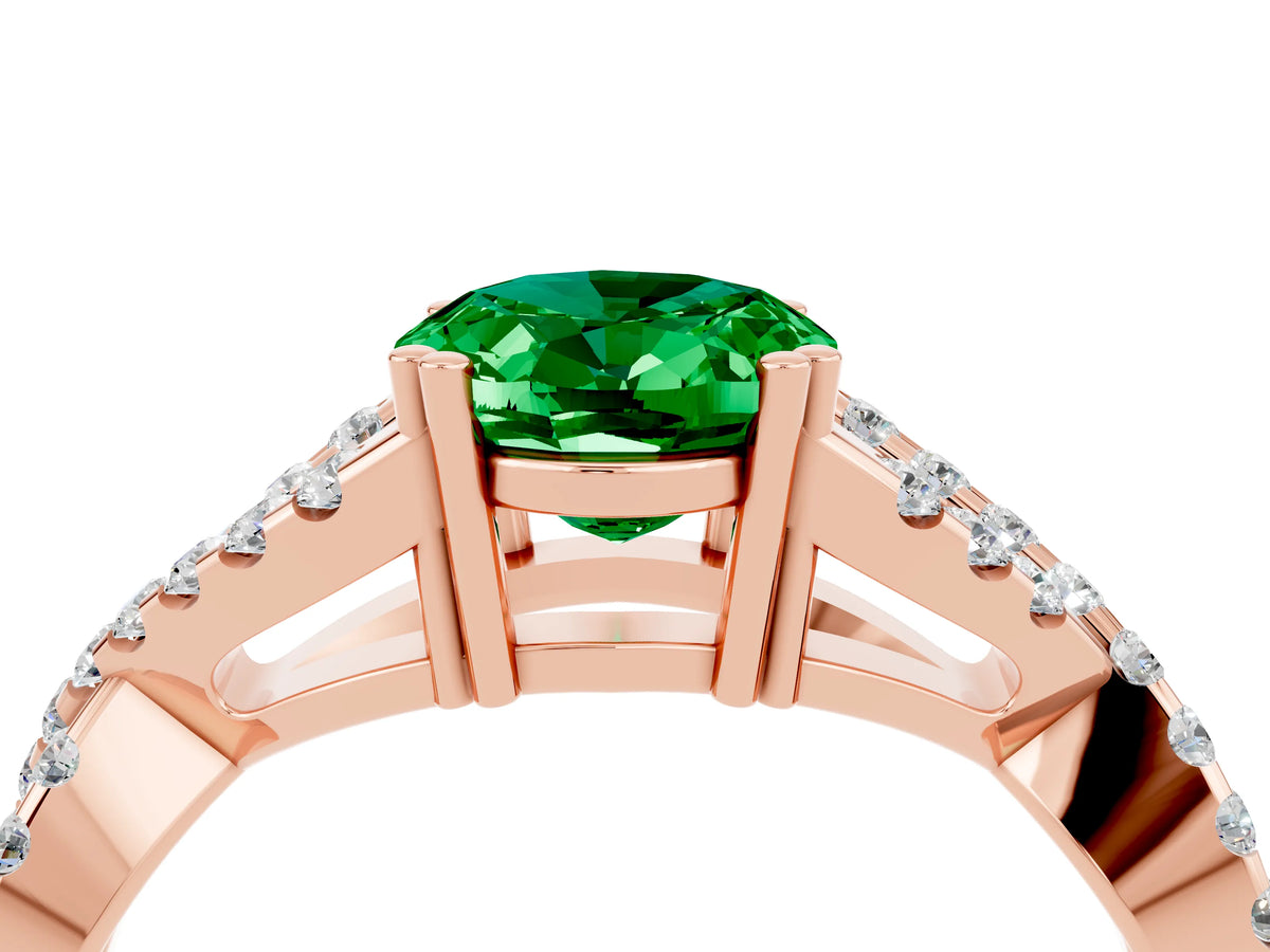 Oval Cut Emerald Solitaire Ring in Rose gold with Interwoven Pavé Band and Prong Setting_4