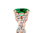 Oval Cut Emerald Solitaire Ring in Rose gold with Interwoven Pavé Band and Prong Setting_5