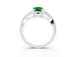 Oval Cut Emerald Solitaire Ring in Silver with Interwoven Pavé Band and Prong Setting_9