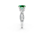 Oval Cut Emerald Solitaire Ring in White gold with Interwoven Pavé Band and Prong Setting_2