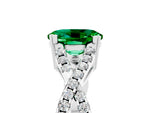 Oval Cut Emerald Solitaire Ring in White gold with Interwoven Pavé Band and Prong Setting_5