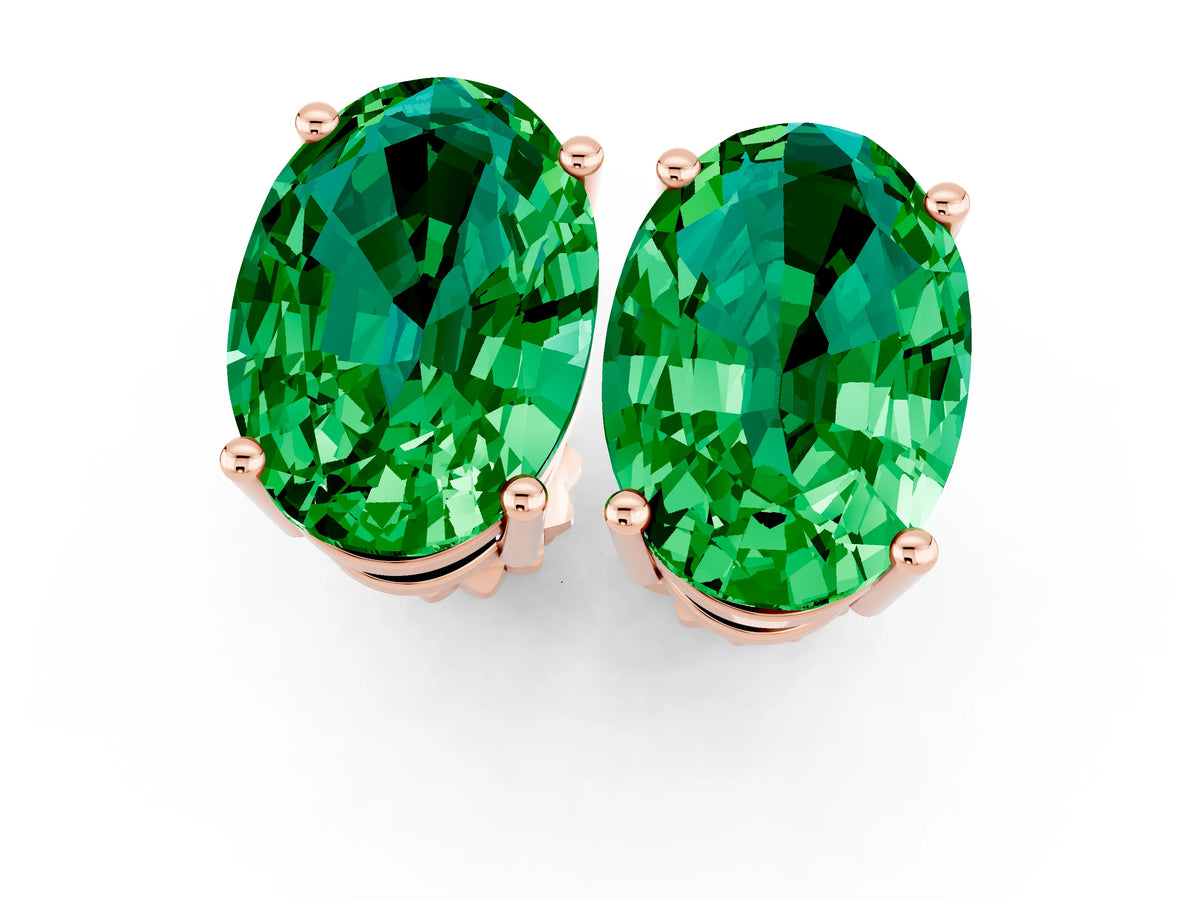 Oval Cut Emerald Stud Earrings in Rose gold with Basket Setting_1