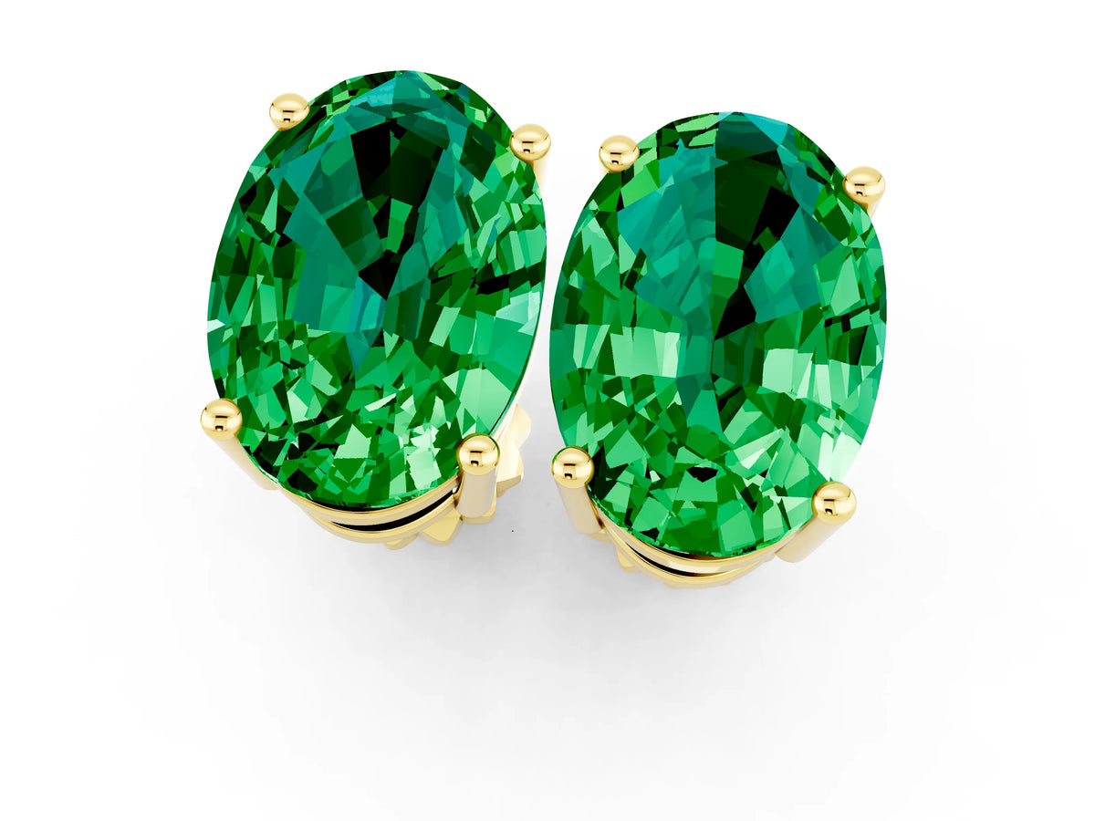 Oval Cut Emerald Stud Earrings in Yellow gold with Basket Setting_1