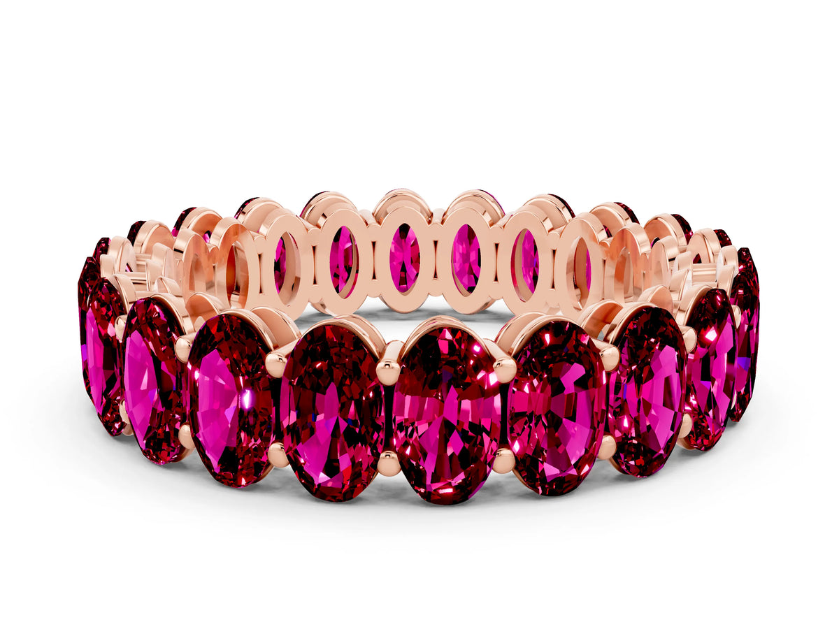 Oval Cut Garnet Eternity Band in Rose gold with Shared Prong Setting