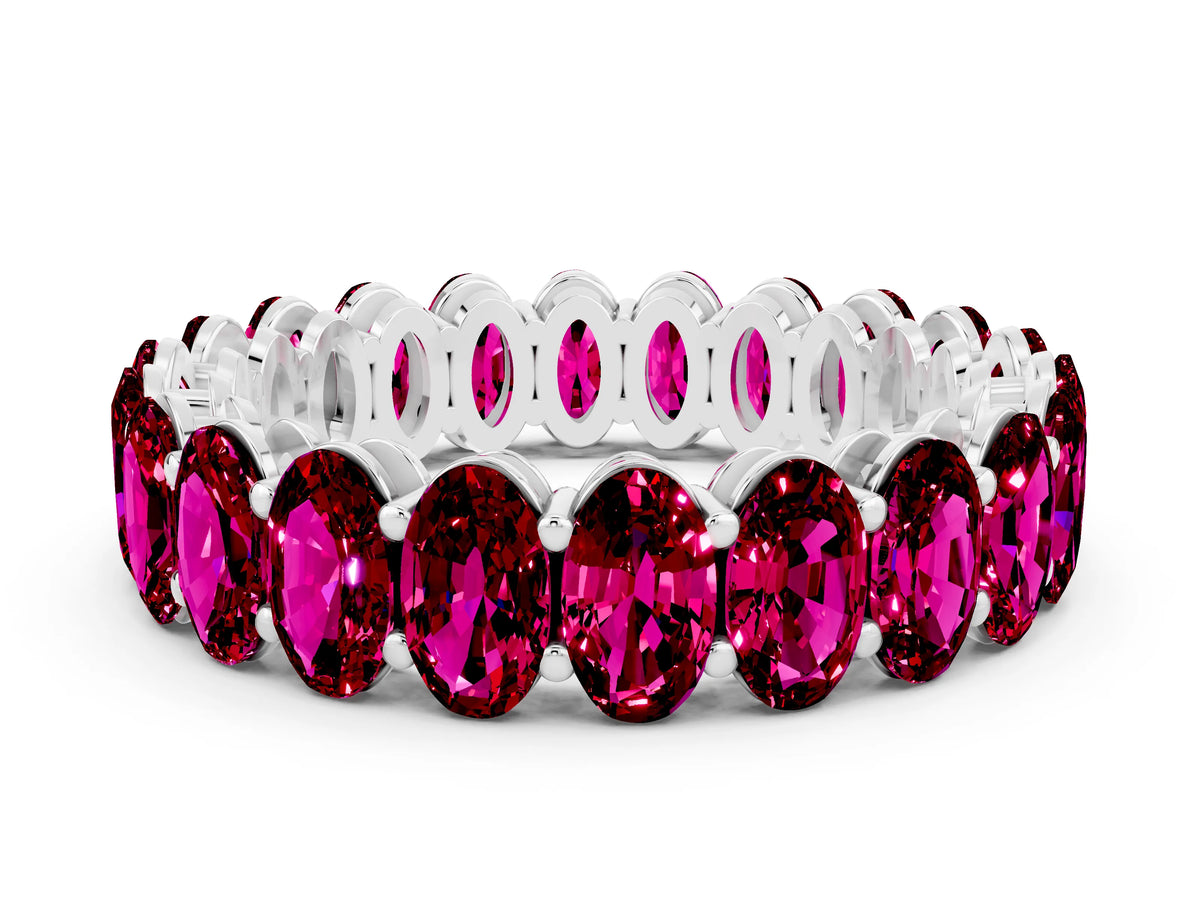 Oval Cut Garnet Eternity Band in White gold with Shared Prong Setting