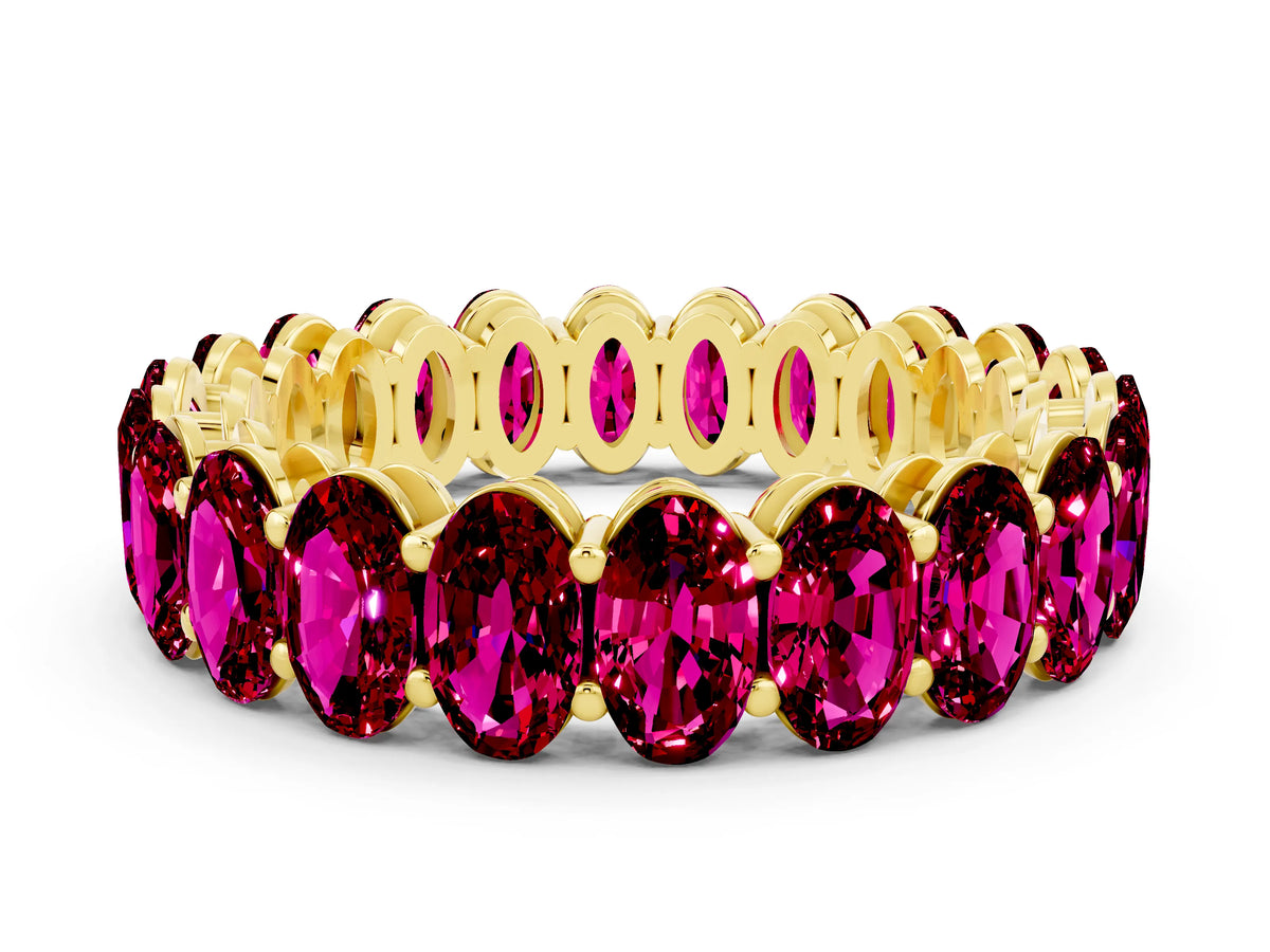 Oval Cut Garnet Eternity Band in Yellow gold with Shared Prong Setting