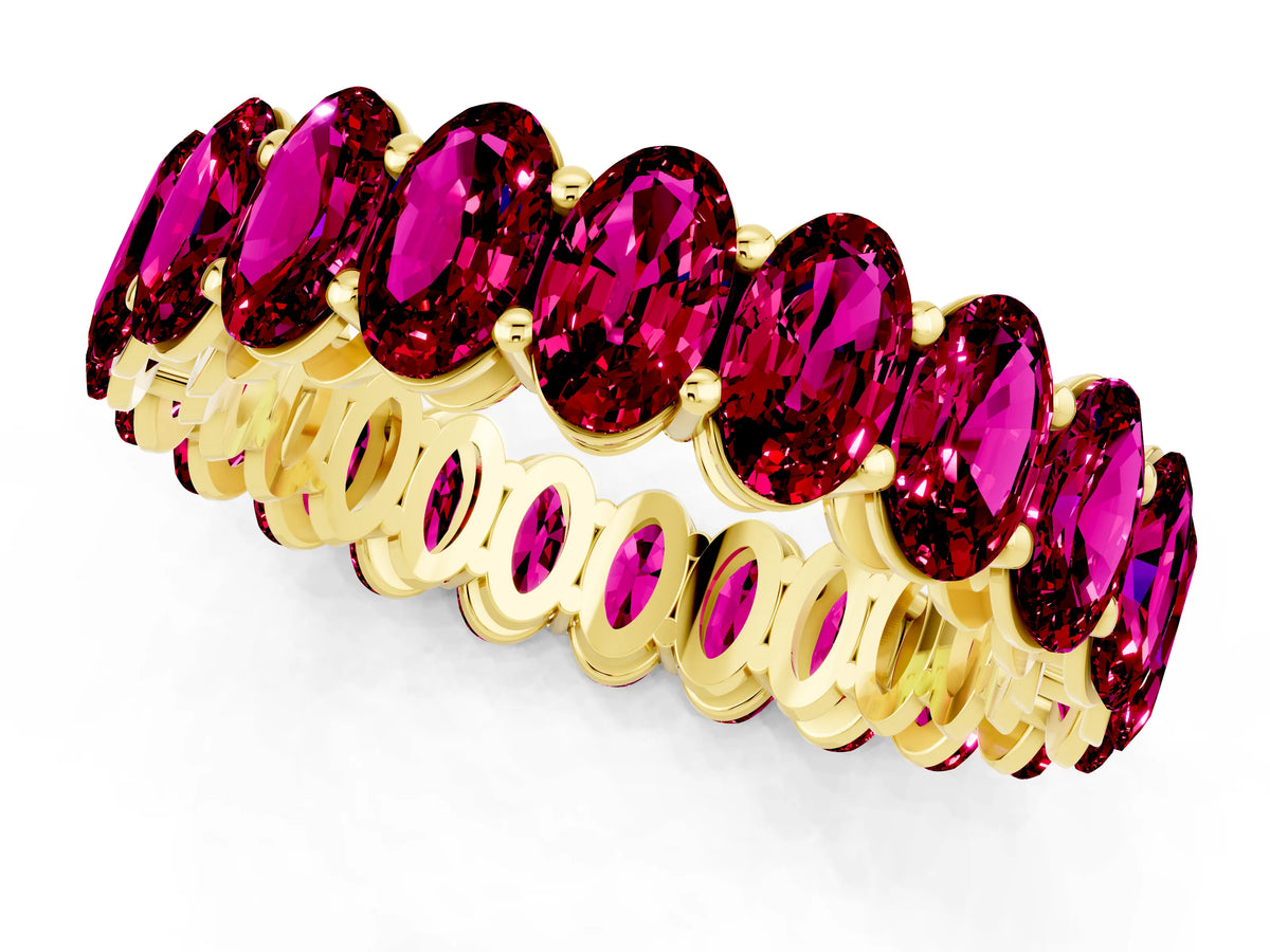 Oval Cut Garnet Eternity Band in Yellow gold with Shared Prong Setting_1