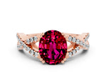 Oval Cut Garnet Solitaire Ring in Rose gold with Interwoven Pavé Band and Prong Setting