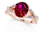 Oval Cut Garnet Solitaire Ring in Rose gold with Interwoven Pavé Band and Prong Setting_1
