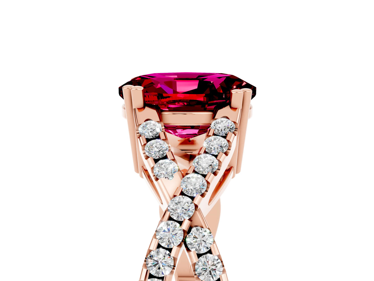 Oval Cut Garnet Solitaire Ring in Rose gold with Interwoven Pavé Band and Prong Setting_5