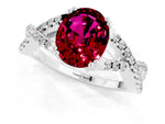Oval Cut Garnet Solitaire Ring in Silver with Interwoven Pavé Band and Prong Setting_7