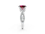 Oval Cut Garnet Solitaire Ring in Silver with Interwoven Pavé Band and Prong Setting_8