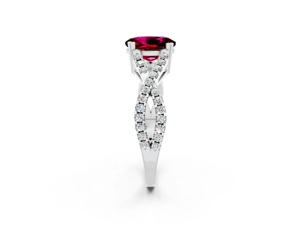 Oval Cut Garnet Solitaire Ring in White gold with Interwoven Pavé Band and Prong Setting_2