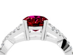 Oval Cut Garnet Solitaire Ring in White gold with Interwoven Pavé Band and Prong Setting_4