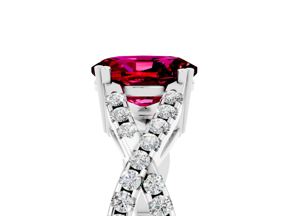 Oval Cut Garnet Solitaire Ring in White gold with Interwoven Pavé Band and Prong Setting_5