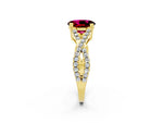 Oval Cut Garnet Solitaire Ring in Yellow gold with Interwoven Pavé Band and Prong Setting_2
