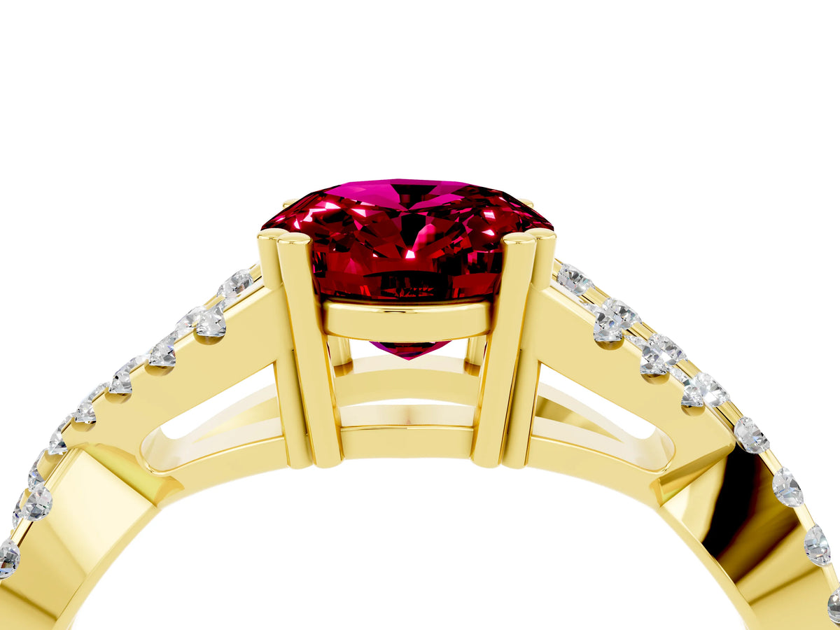 Oval Cut Garnet Solitaire Ring in Yellow gold with Interwoven Pavé Band and Prong Setting_4
