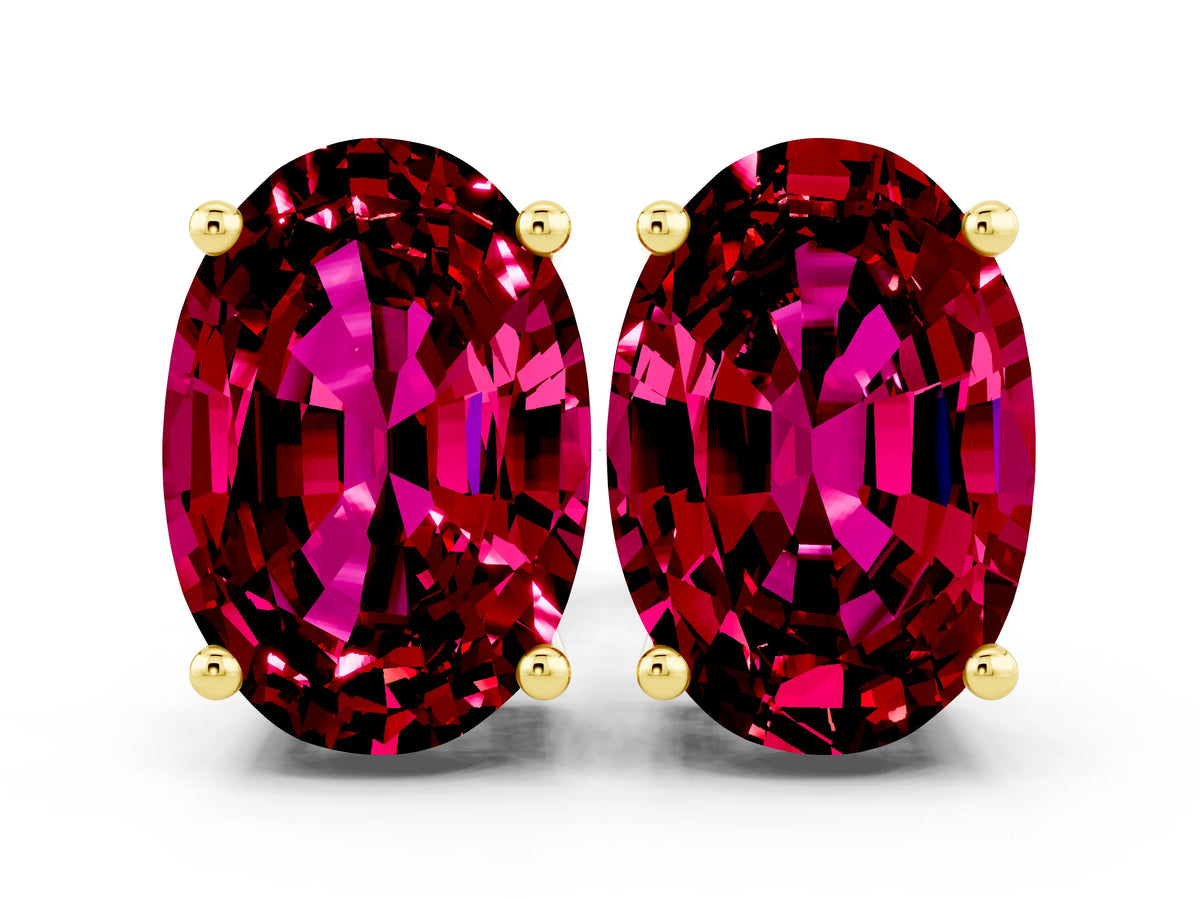 Oval Cut Garnet Stud Earrings in Yellow gold with Basket Setting