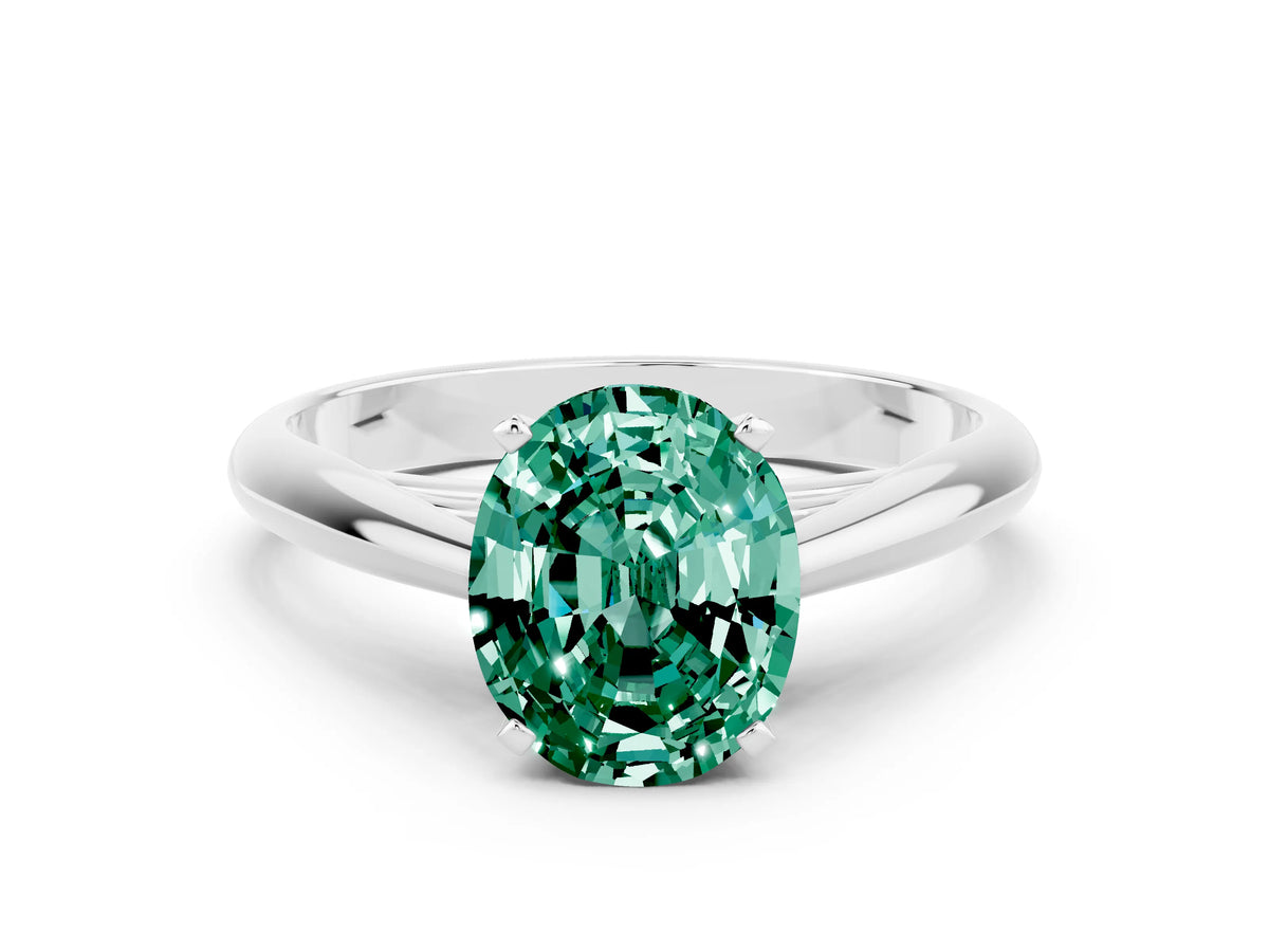 Oval Cut Green Sapphire Cathedral Solitaire Engagement Ring in Silver with Prong Setting