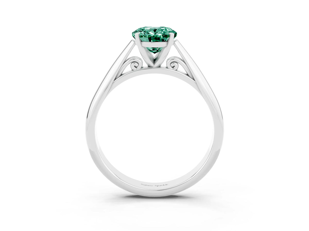 Oval Cut Green Sapphire Cathedral Solitaire Engagement Ring in Silver with Prong Setting_3