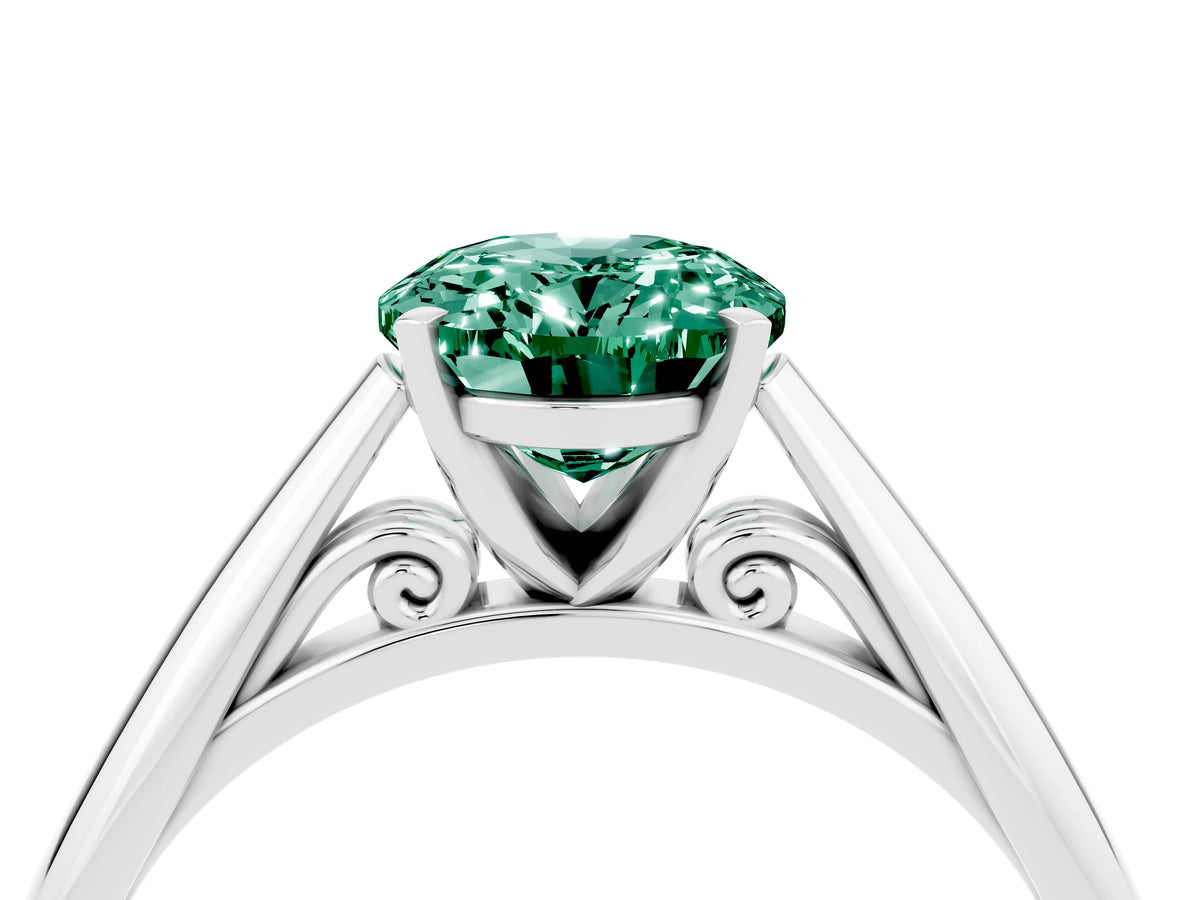Oval Cut Green Sapphire Cathedral Solitaire Engagement Ring in Silver with Prong Setting_4
