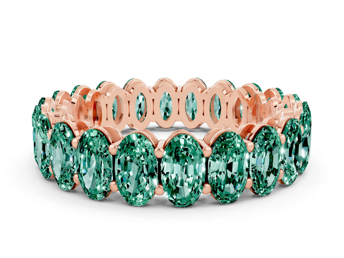 Oval Cut Green Sapphire Eternity Band in Rose gold with Shared Prong Setting