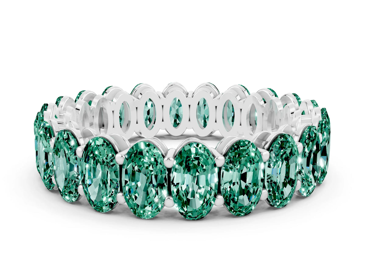 Oval Cut Green Sapphire Eternity Band in Silver with Shared Prong Setting