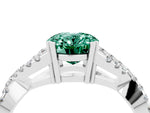 Oval Cut Green Sapphire Solitaire Ring in Platinum with Interwoven Pavé Band and Prong Setting_10