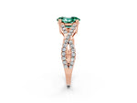 Oval Cut Green Sapphire Solitaire Ring in Rose gold with Interwoven Pavé Band and Prong Setting_2