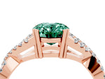 Oval Cut Green Sapphire Solitaire Ring in Rose gold with Interwoven Pavé Band and Prong Setting_4