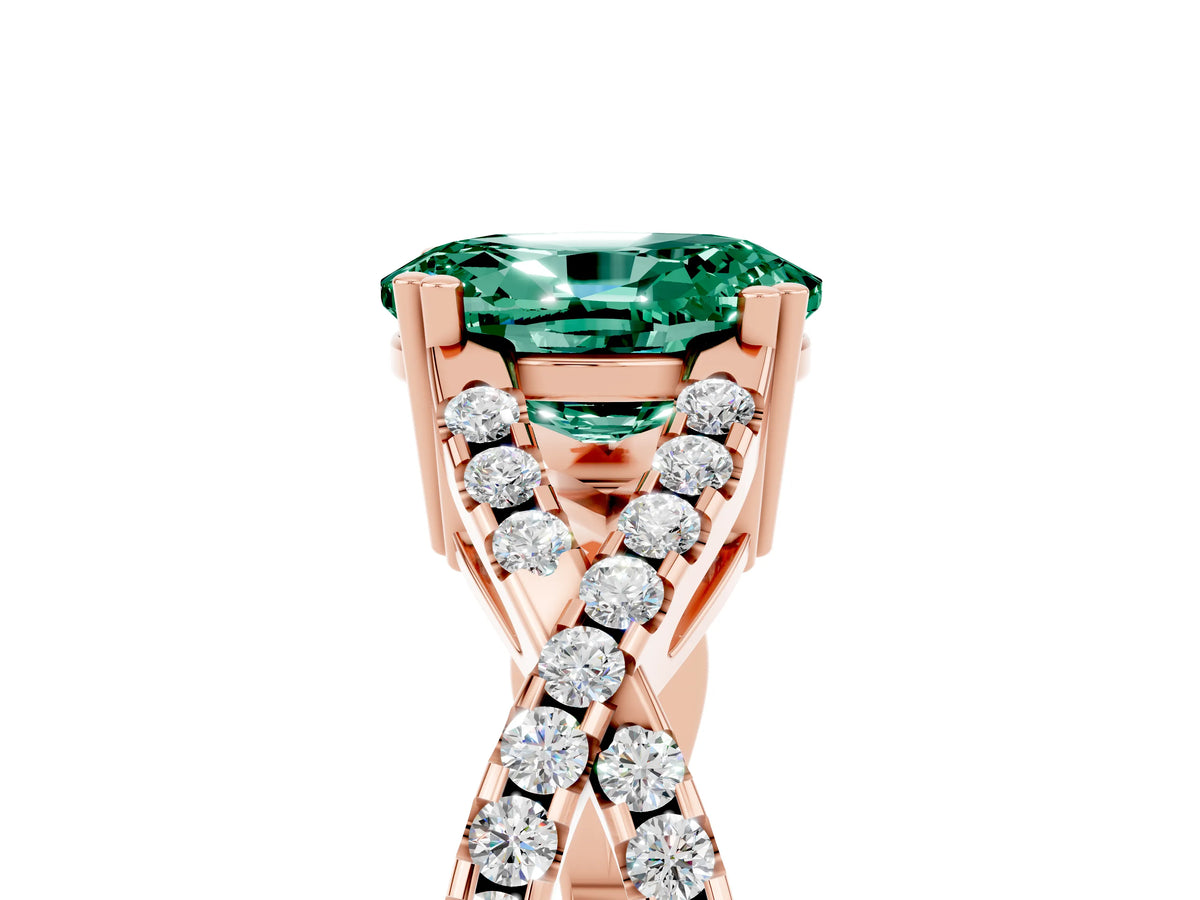Oval Cut Green Sapphire Solitaire Ring in Rose gold with Interwoven Pavé Band and Prong Setting_5