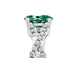 Oval Cut Green Sapphire Solitaire Ring in Silver with Interwoven Pavé Band and Prong Setting_11