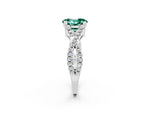 Oval Cut Green Sapphire Solitaire Ring in Silver with Interwoven Pavé Band and Prong Setting_8