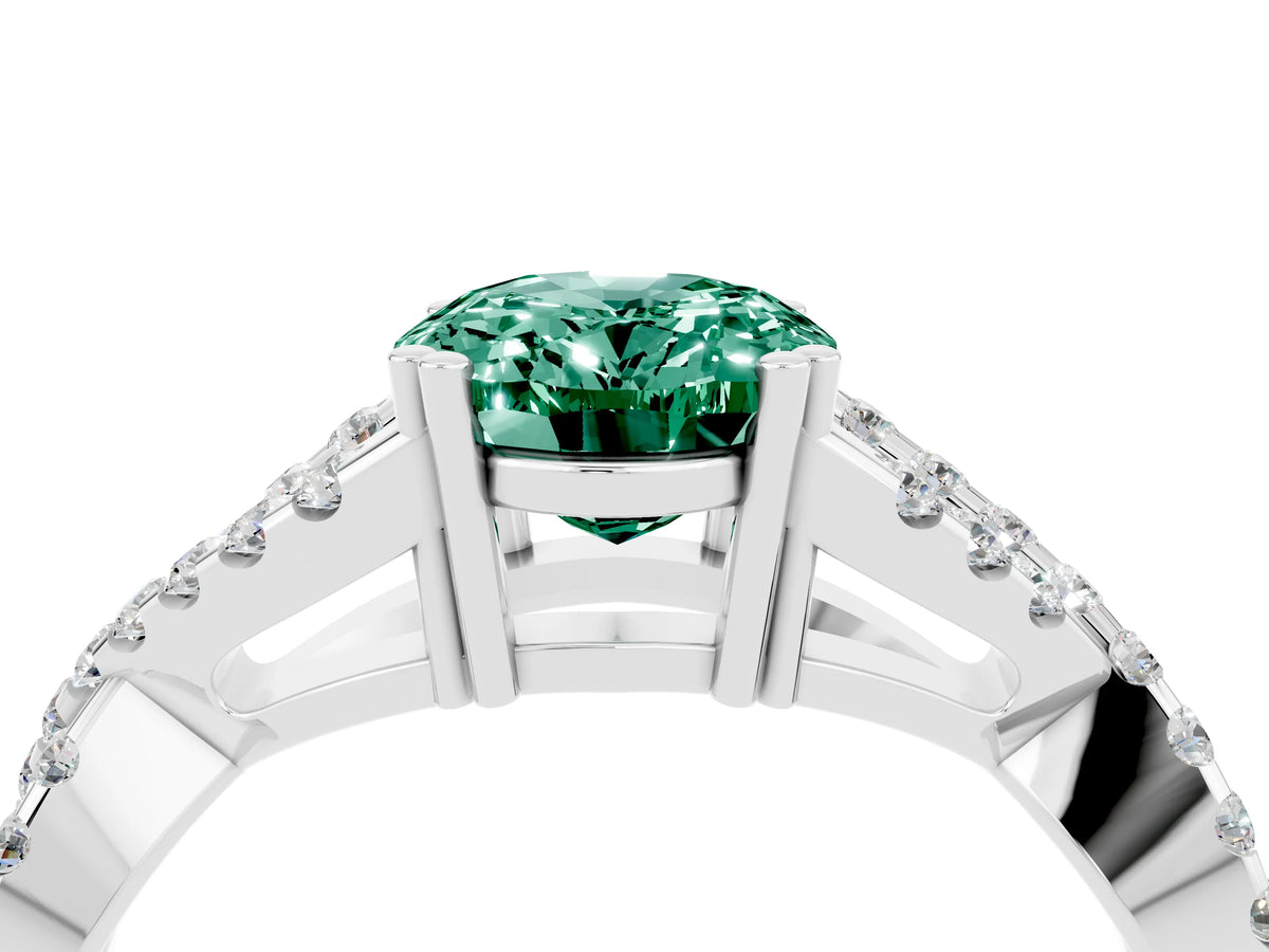 Oval Cut Green Sapphire Solitaire Ring in White gold with Interwoven Pavé Band and Prong Setting_4