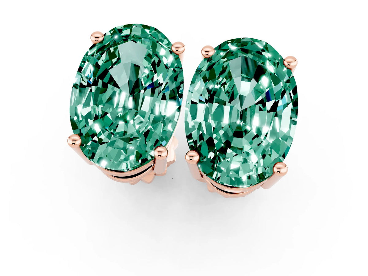 Oval Cut Green Sapphire Stud Earrings in Rose gold with Basket Setting_1