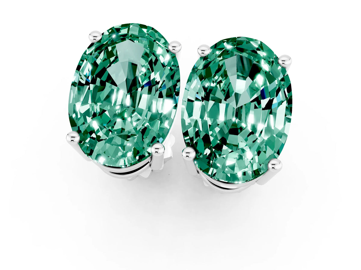Oval Cut Green Sapphire Stud Earrings in White gold with Basket Setting_1
