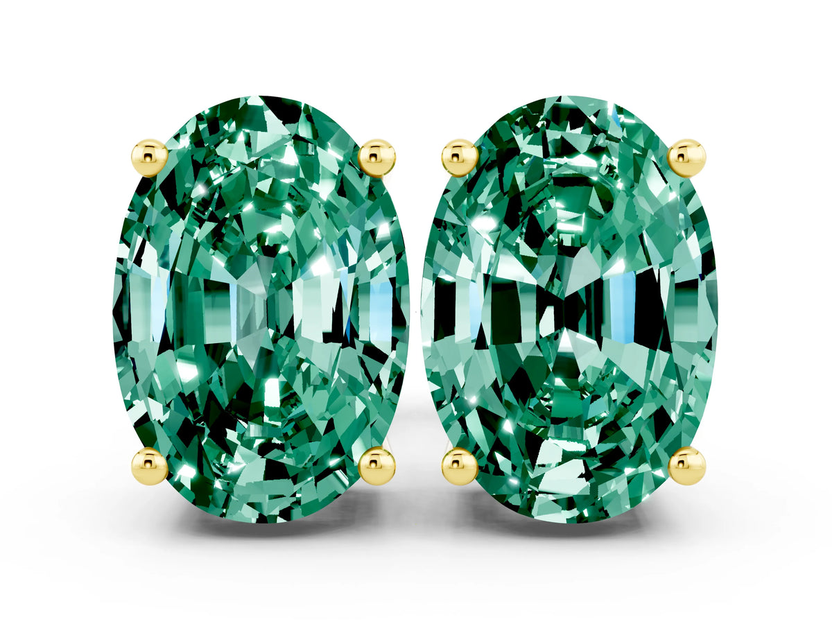 Oval Cut Green Sapphire Stud Earrings in Yellow gold with Basket Setting