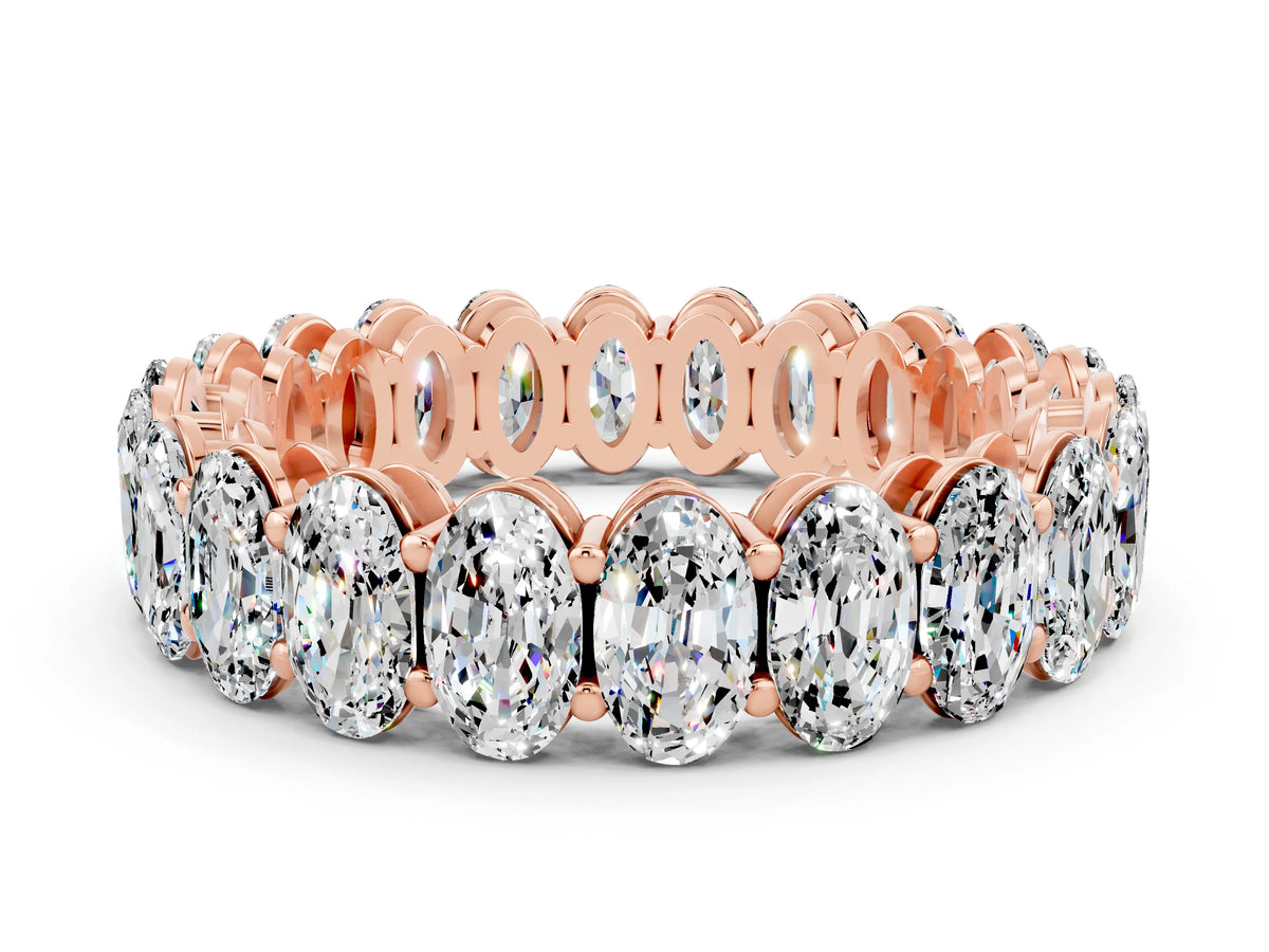 Oval Cut Moissanite Eternity Band in Rose gold with Shared Prong Setting